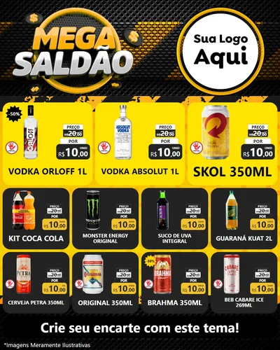 Modelo de Rede Social para Feed Instagram com o tema Mega Saldão para Distribuidora de bebidas