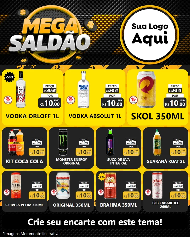 Modelo de Rede Social para Feed Instagram com o tema Mega Saldão para Distribuidora de bebidas