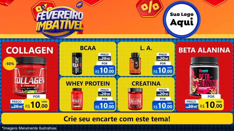 Modelo de TV para TV Horizontal com o tema Fevereiro Imbatível para Suplementos alimentares
