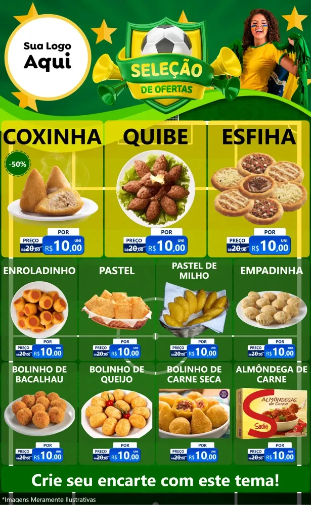 Modelo de Encarte para Encarte Grande com o tema Seleção de Ofertas - Copa para Salgadaria