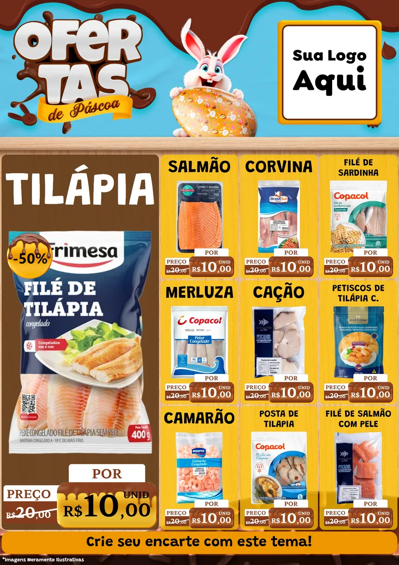 Modelo de Encarte para Encarte A4 Vertical com o tema Ofertas de Páscoa para Peixaria