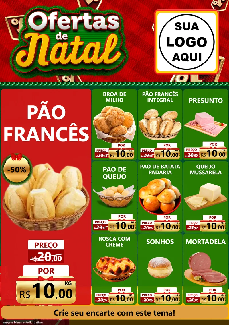 Modelo de Encarte para Encarte A4 Vertical com o tema Ofertas de Natal para Padaria