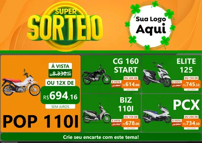 Modelo de Encarte para Encarte A4 Horizontal com o tema Super Sorteio para Concessionaria de Motos
