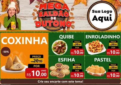 Modelo de Encarte para Encarte A4 Horizontal com o tema Mega Saldão de Outono para Salgadaria
