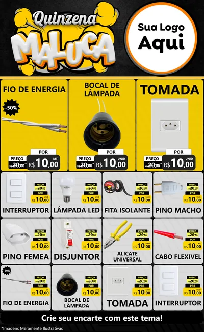 Modelo de Encarte para Encarte Grande com o tema Quinzena Maluca para Materiais Elétricos