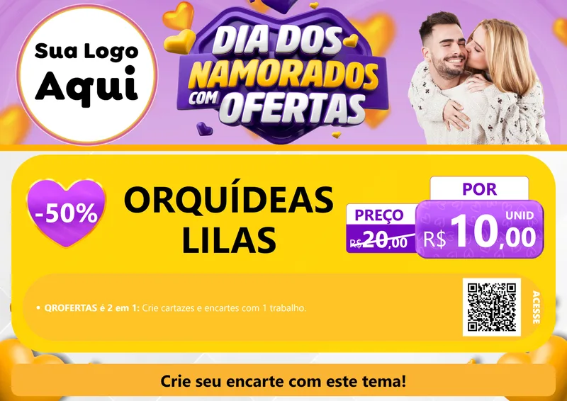 Modelo de Cartaz para Cartaz A4 Horizontal com o tema Dia Dos Namorados Com Ofertas para Floricultura e jardim
