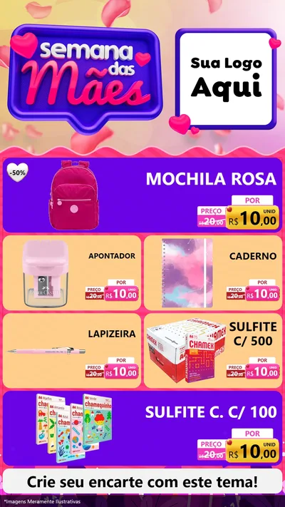 Modelo de TV para TV Vertical com o tema Semana das Mães para Papelaria
