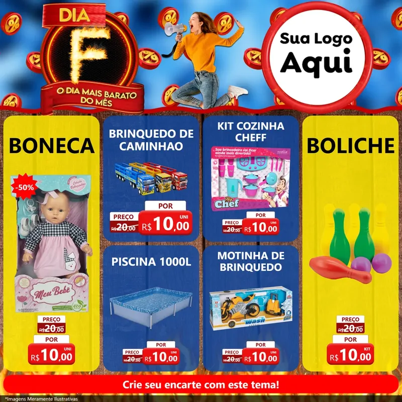 Modelo de Rede Social para Feed Facebook com o tema Dia F - O Dia Mais Barato Do Mês para Brinquedos