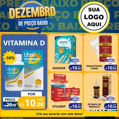 Modelo de Rede Social para Feed Facebook com o tema Dezembro de Preço Baixo para Farmácia