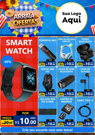 Modelo de Encarte para Encarte A4 Vertical com o tema Arraiá de Ofertas para Informática