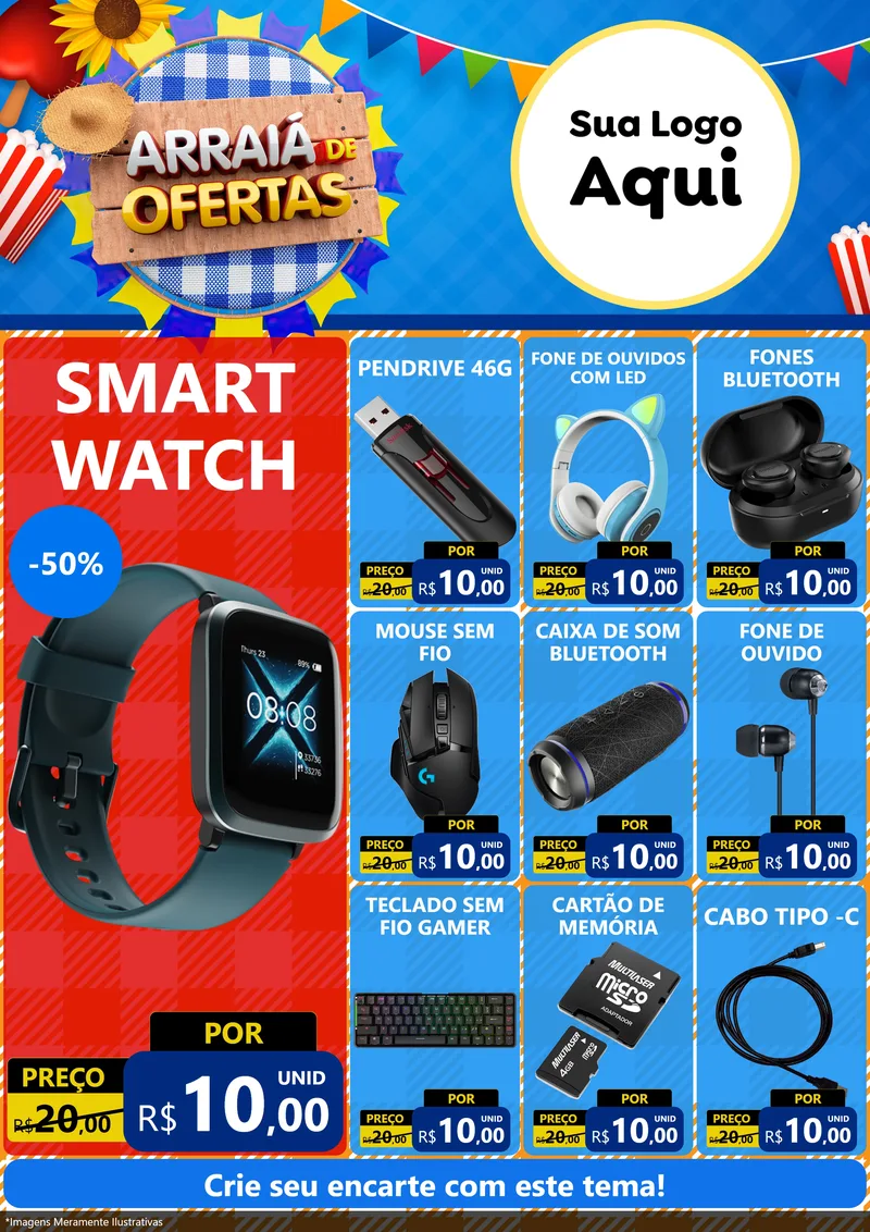Modelo de Encarte para Encarte A4 Vertical com o tema Arraiá de Ofertas para Informática