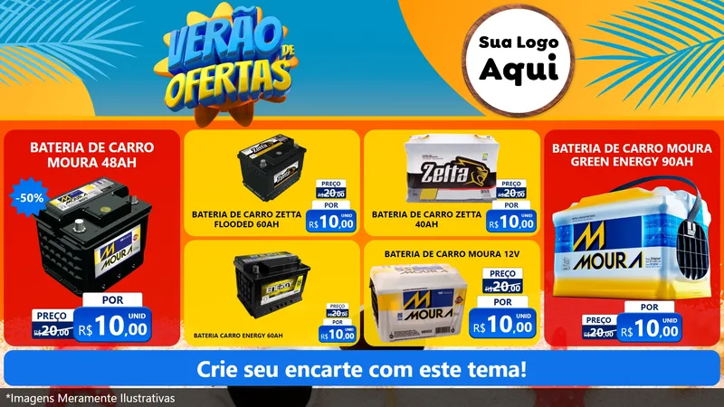 Modelo de TV para TV Horizontal com o tema Verão de Ofertas para Baterias Elétricas