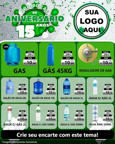 Modelo de Rede Social para Feed Instagram com o tema Promoção de Aniversário - 15 Anos para Água e gás
