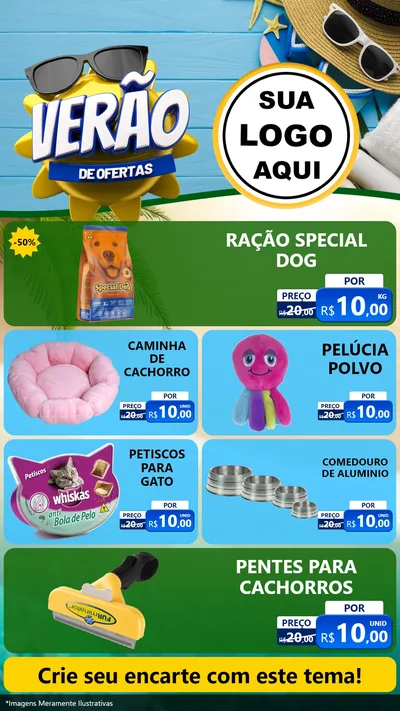 Modelo de TV para TV Vertical com o tema Verão de Ofertas para Pet Shop