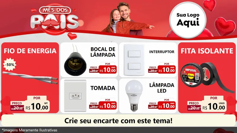 Modelo de TV para TV Horizontal com o tema Mês dos Pais para Materiais Elétricos