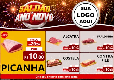 Modelo de Encarte para Encarte A4 Horizontal com o tema Saldão de Ano Novo para Açougue