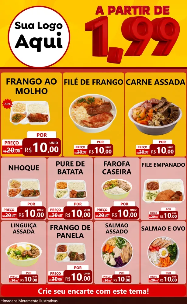 Modelo de Encarte para Encarte Grande com o tema A Partir de Um e Noventa e Nove - 1,99 para Restaurante