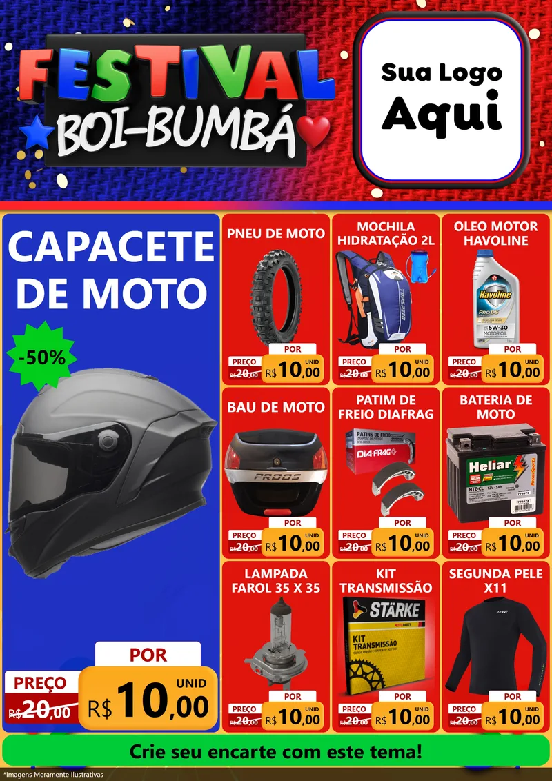 Modelo de Encarte para Encarte A4 Vertical com o tema Festival Boi-Bumbá para Moto peças