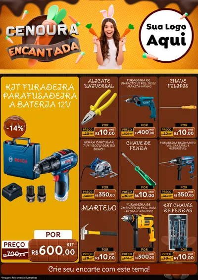 Modelo de Encarte para Encarte A4 Vertical com o tema Cenoura Encantada - Páscoa para Maquinas e Ferramentas