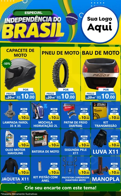 Modelo de Encarte para Encarte Grande com o tema Especial Independência do Brasil para Moto peças