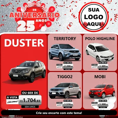 Modelo de Rede Social para Feed Facebook com o tema Promoção de Aniversário - 25Anos para Concessionaria de Carros