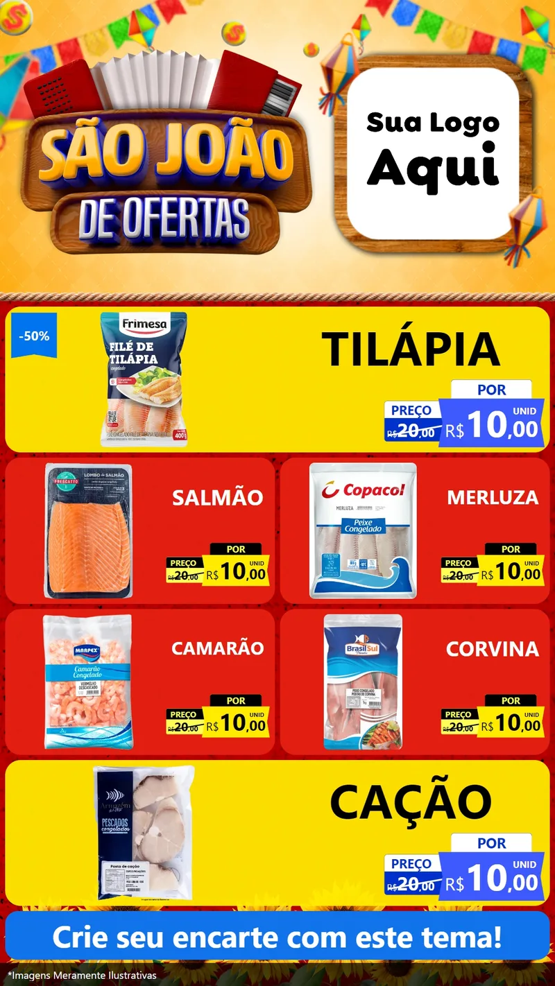 Modelo de TV para TV Vertical com o tema São João de Ofertas para Peixaria