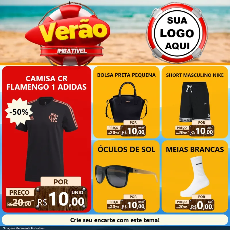 Modelo de Rede Social para Feed Facebook com o tema Verão Imbatível para Roupas e acessórios