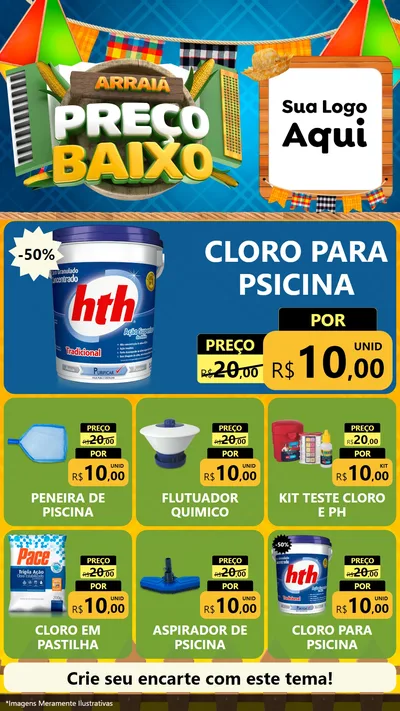 Modelo de Rede Social para Stories com o tema Arraiá de Preço Baixo - Junina para Produtos para Piscina