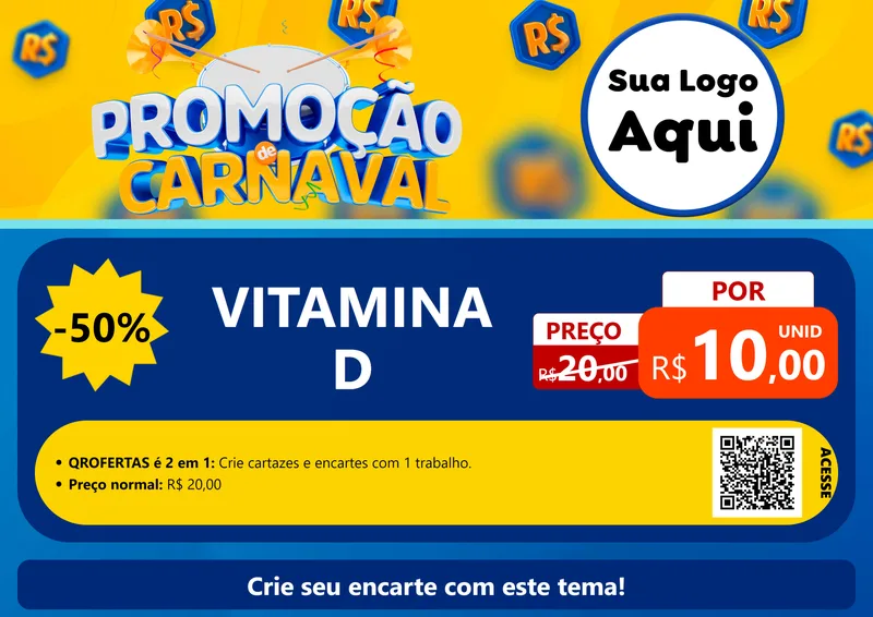 Modelo de Cartaz para Cartaz A4 Horizontal com o tema Promoção de Carnaval para Farmácia
