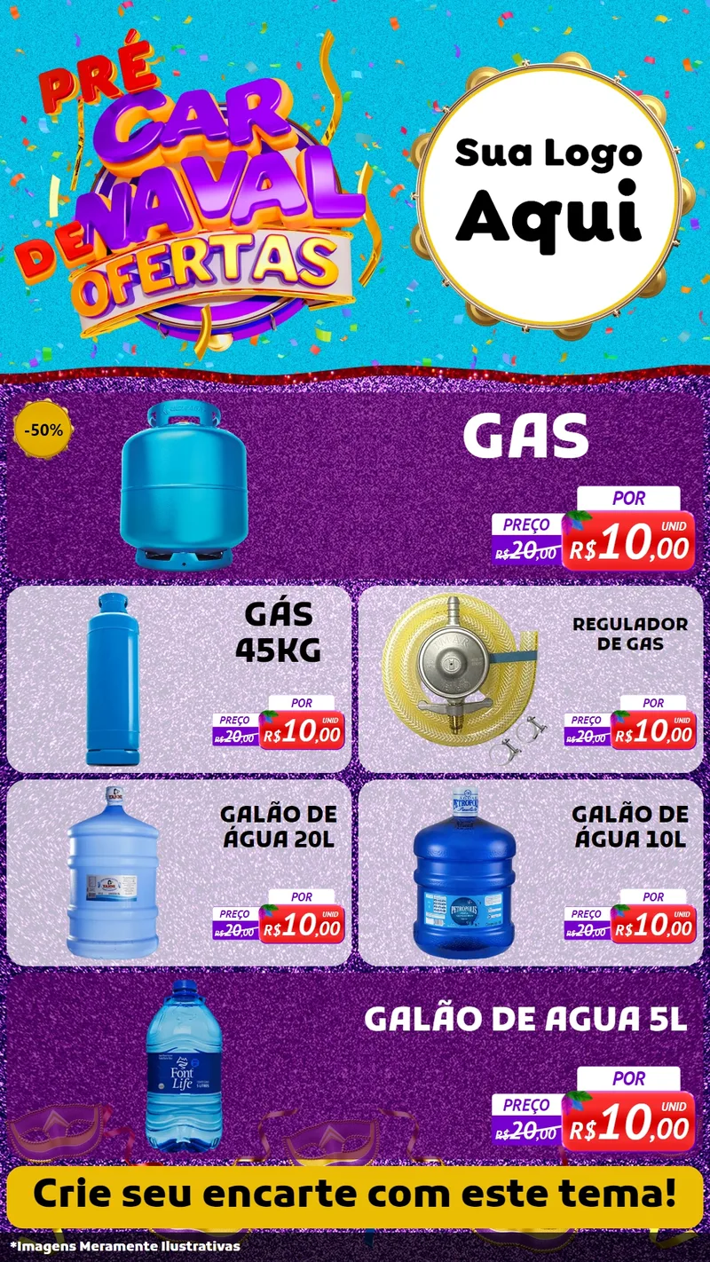 Modelo de TV para TV Vertical com o tema Pré Carnaval de Ofertas para Água e gás