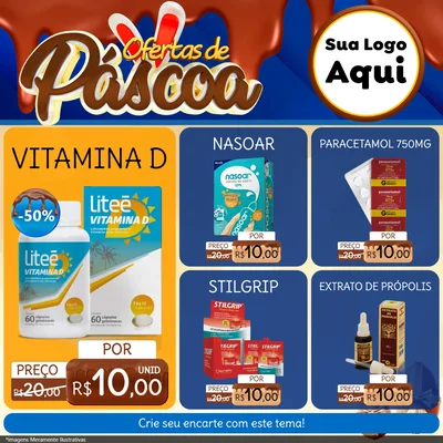 Modelo de Rede Social para Feed Facebook com o tema Ofertas de Páscoa para Farmácia