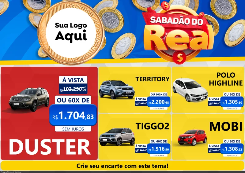 Modelo de Encarte para Encarte A4 Horizontal com o tema Sabadão do Real para Concessionaria de Carros
