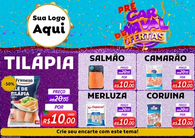 Modelo de Encarte para Encarte A4 Horizontal com o tema Pré Carnaval de Ofertas para Peixaria
