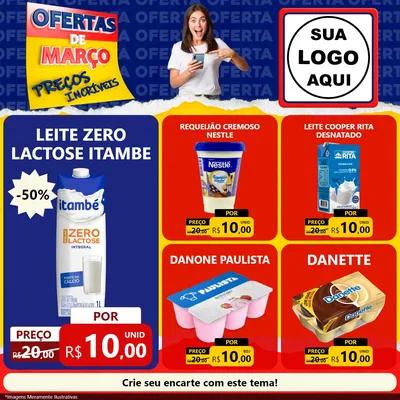 Modelo de Rede Social para Feed Facebook com o tema Ofertas de Março - Preços Incríveis para Frios e Laticínios
