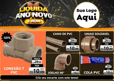 Modelo de Encarte para Encarte A4 Horizontal com o tema Liquida Ano Novo É Aqui! para Tubos e conexões