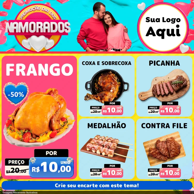 Modelo de Rede Social para Feed Facebook com o tema Promoção Dia dos Namorados para Assados