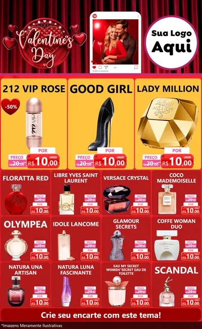 Modelo de Encarte para Encarte Grande com o tema Valentine's Day para Perfumes