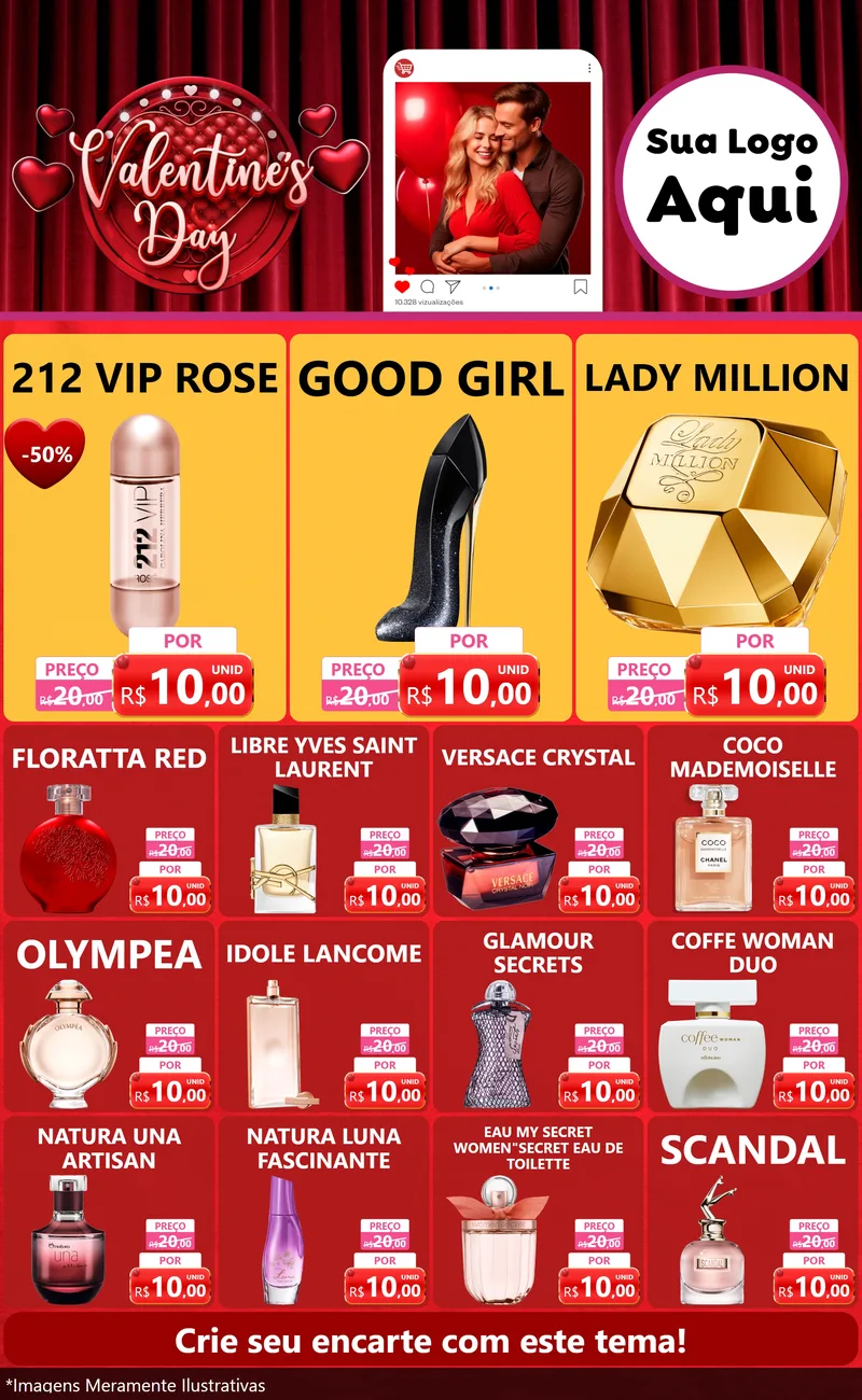 Modelo de Encarte para Encarte Grande com o tema Valentine's Day para Perfumes