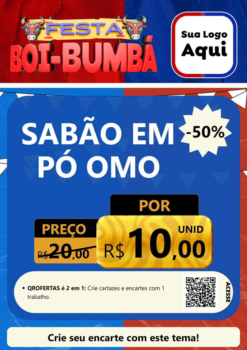 Modelo de Cartaz para Cartaz A4 Vertical com o tema Festa Boi Bumbá para Produtos de Limpeza
