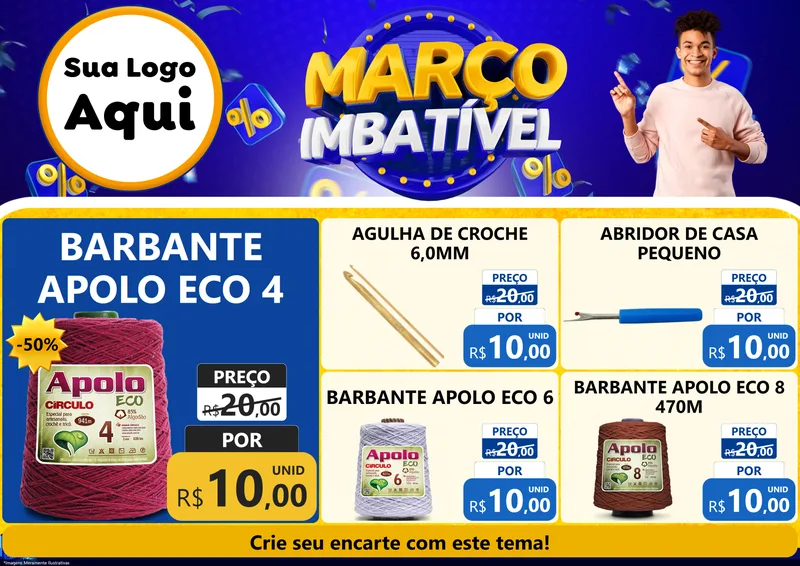 Modelo de Encarte para Encarte A4 Horizontal com o tema Março Imbatível para Armarinho e Aviamentos