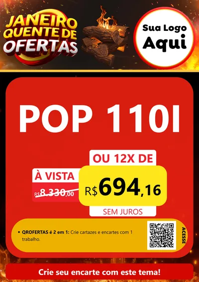 Modelo de Cartaz para Cartaz A4 Vertical com o tema Janeiro Quente de Ofertas para Concessionaria de Motos