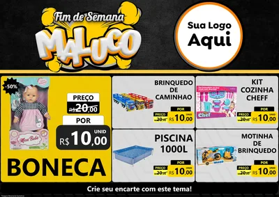 Modelo de Encarte para Encarte A4 Horizontal com o tema Fim de Semana Maluco para Brinquedos