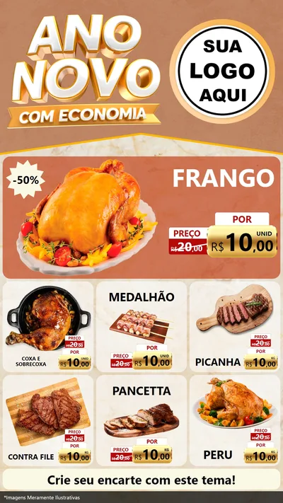 Modelo de Rede Social para Stories com o tema Ano Novo Com Economia para Assados