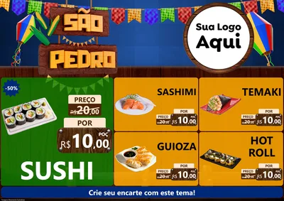 Modelo de Encarte para Encarte A4 Horizontal com o tema São Pedro para Comida japonesa