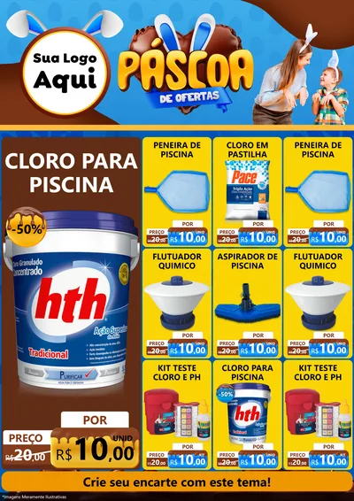 Modelo de Encarte para Encarte A4 Vertical com o tema Páscoa de Ofertas para Produtos para Piscina
