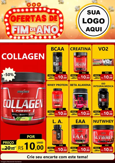 Modelo de Encarte para Encarte A4 Vertical com o tema Ofertas de Fim de Ano para Suplementos alimentares