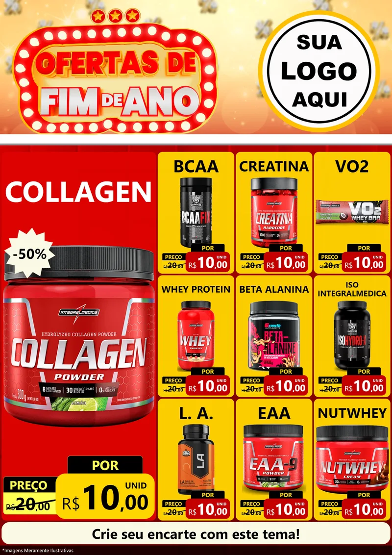 Modelo de Encarte para Encarte A4 Vertical com o tema Ofertas de Fim de Ano para Suplementos alimentares