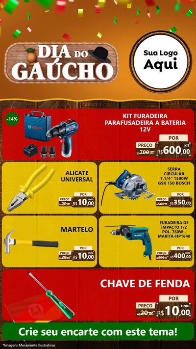 Modelo de TV para TV Vertical com o tema Dia do Gaúcho para Maquinas e Ferramentas