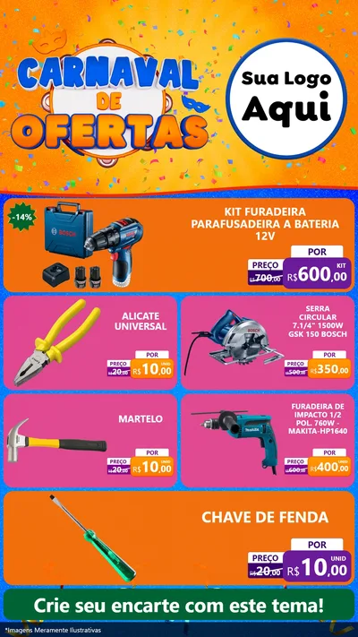 Modelo de TV para TV Vertical com o tema Carnaval de Ofertas para Maquinas e Ferramentas
