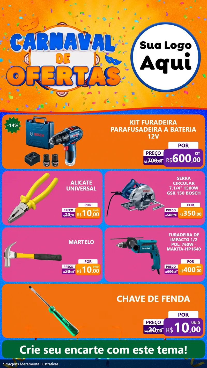 Modelo de TV para TV Vertical com o tema Carnaval de Ofertas para Maquinas e Ferramentas